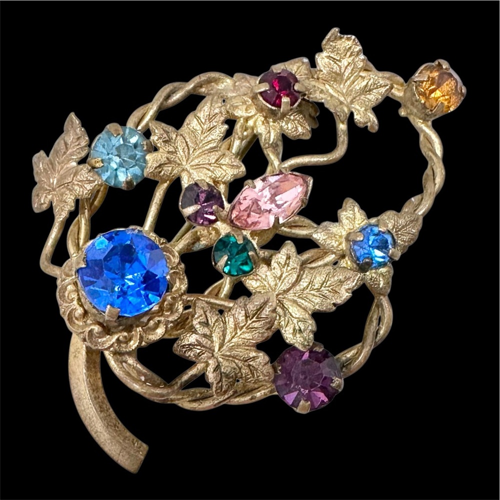 Austria Signed Vintage Multicolor Rhinestone Brooch Lapel Pin AZUB